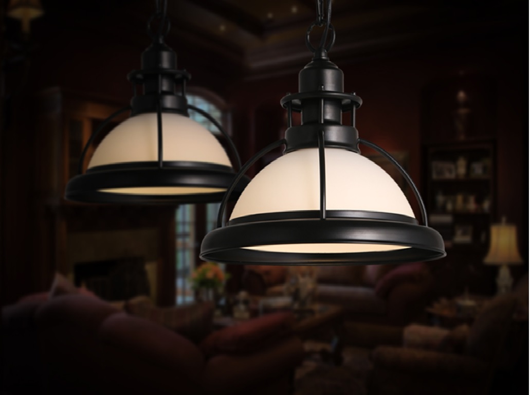 โคมไฟห้อยเพดาน American industrial retro เหล็กครอบแก้ว