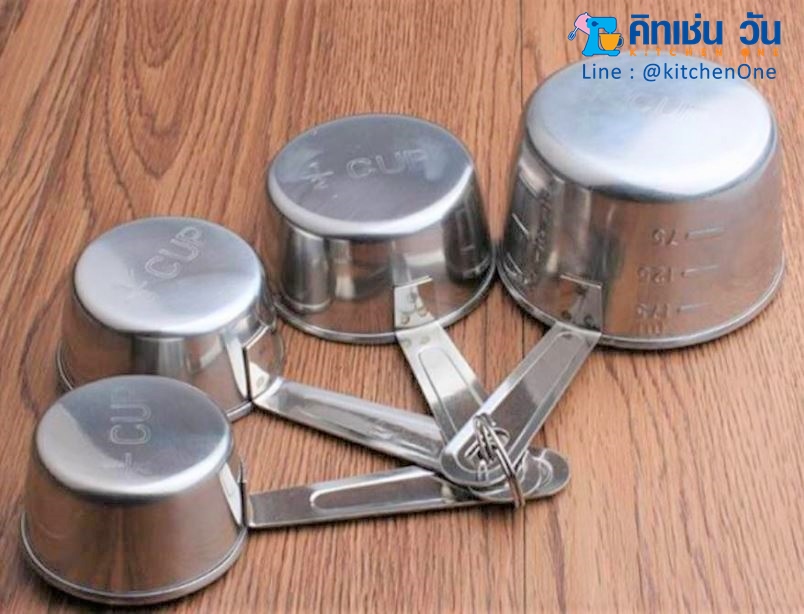 ถ้วยตวงสแตนเลสหนา 4 ชิ้น ด้ามยาว (ชุดถ้วยตวงสแตนเลส 4 ขนาด)
