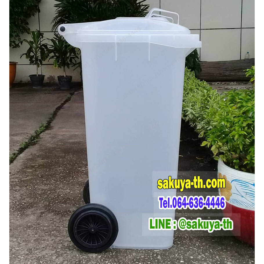 ถังขยะ กทม. ใส พร้อมล้อเข็น 120 ลิตร ฝาเรียบ