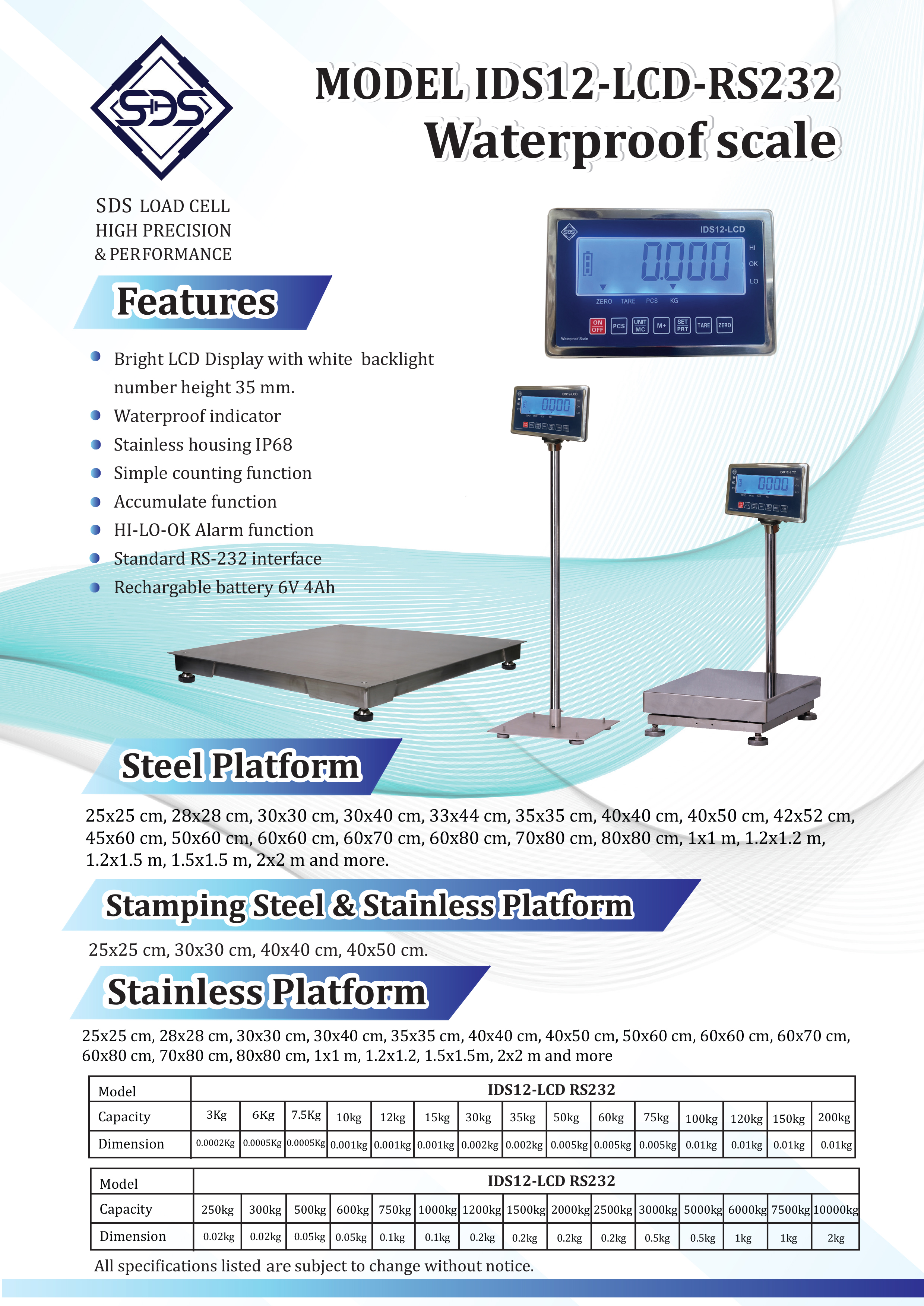 เครื่องชั่งวางพื้น รุ่น IDS12-LCD ยี่ห้อ SDS