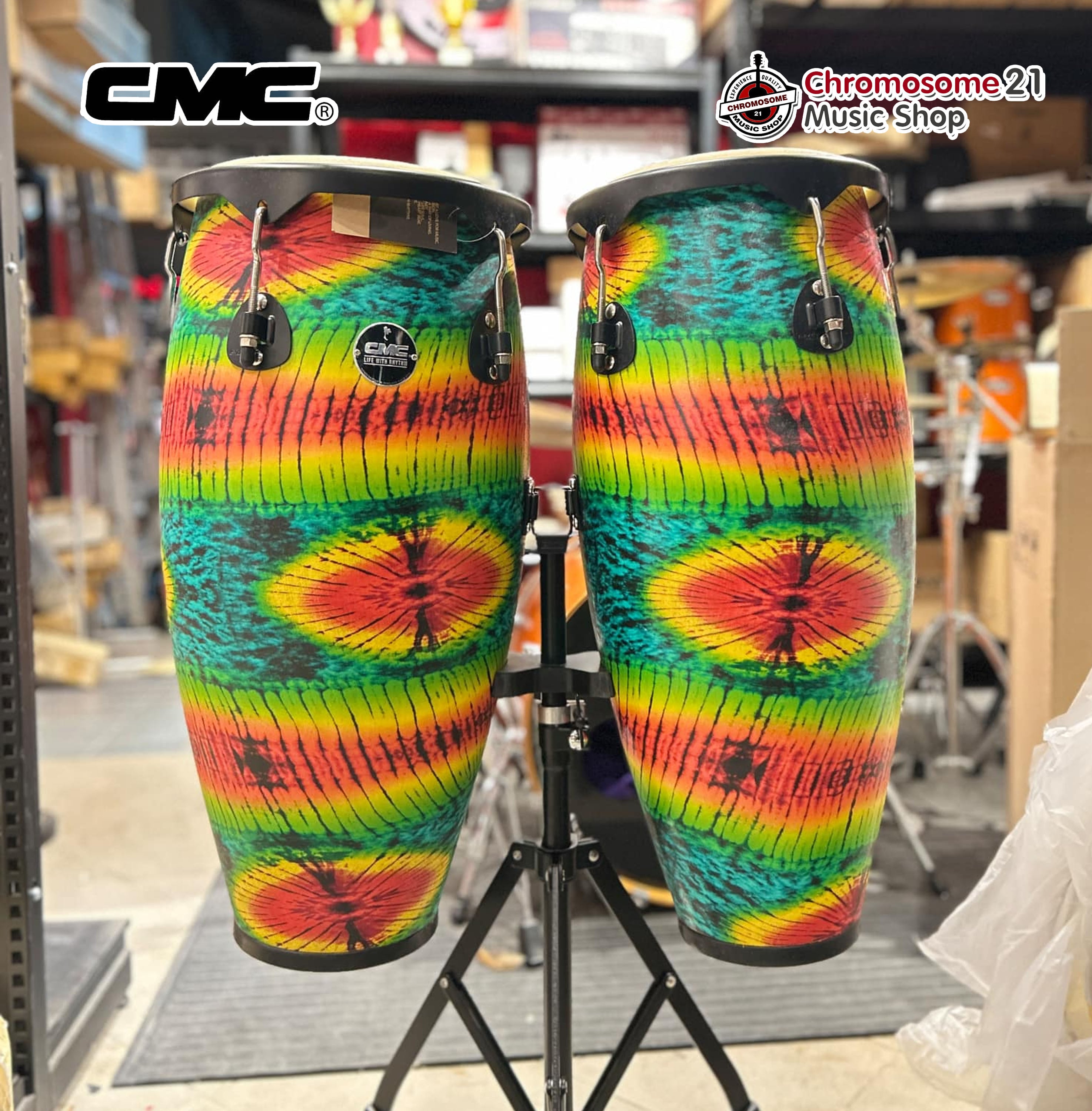 กลองทอมบ้า CMC (สีลาย 077) พร้อมขาตั้ง+ไม้กลอง