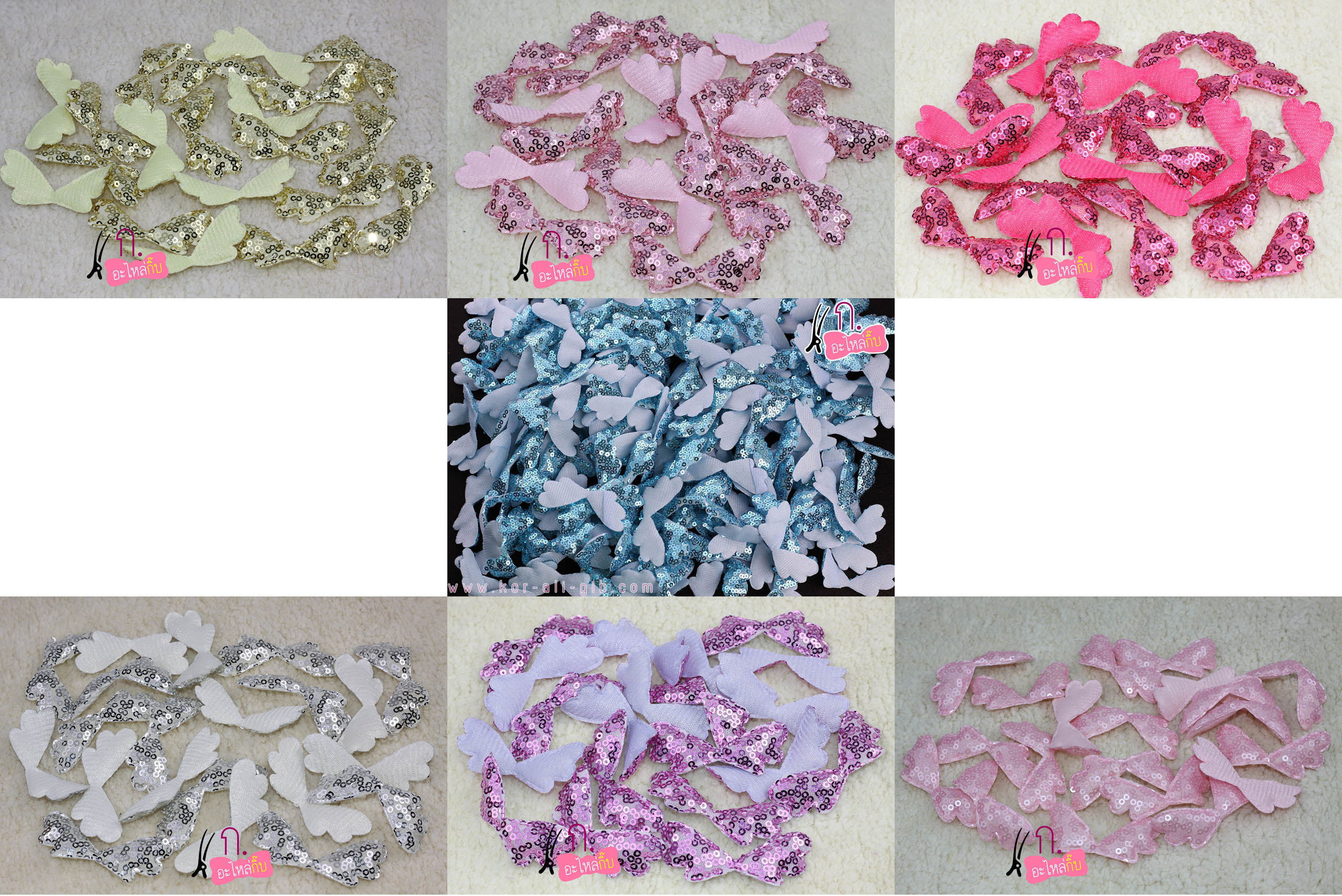 AA008 ปีกเลื่อม สีเงิน ทอง ชมพู ม่วง ชมพูอ่อน (แพค 20 ชิ้น)