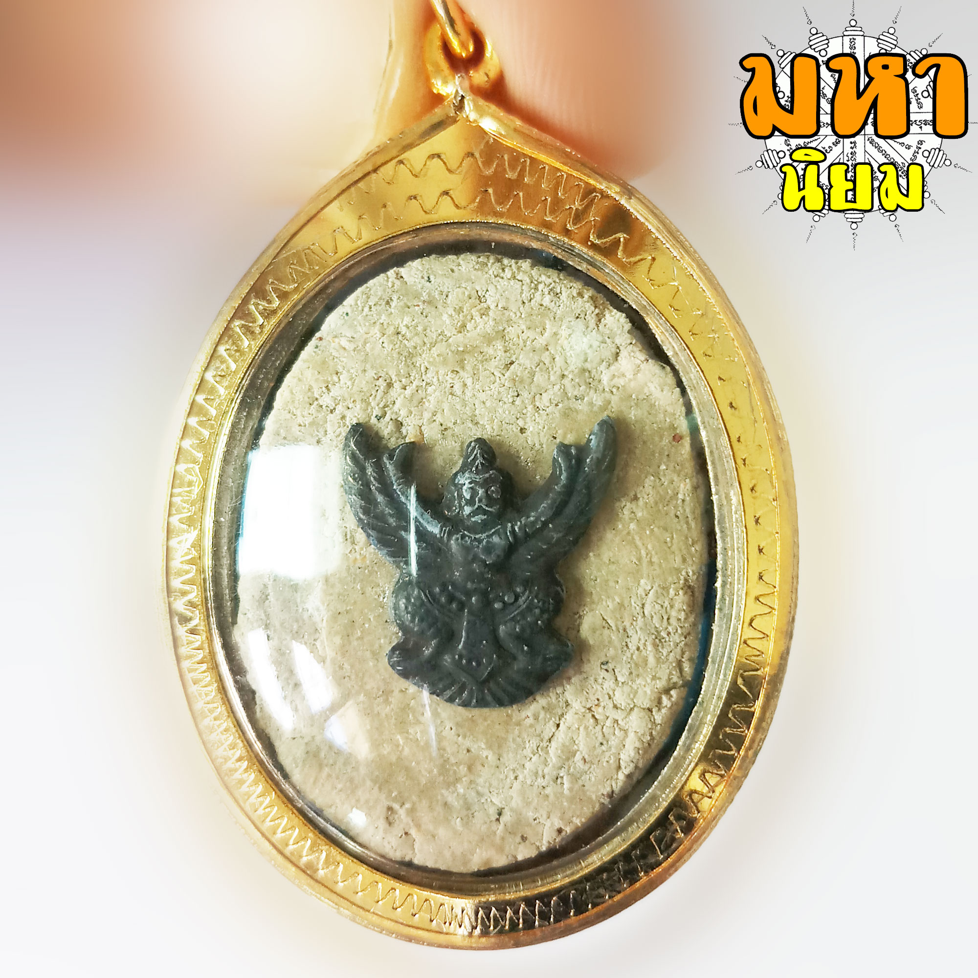 เหรียญกุมภัณฑ์ นาคราช หลวงพ่อฤาษีลิงใหญ่ นพเก้า วัดป่าศรีสุทธาคำมะโฮ จ.กาฬสินธุ์ ลงยาสี หลังครุฑ กรอบทองไมครอน