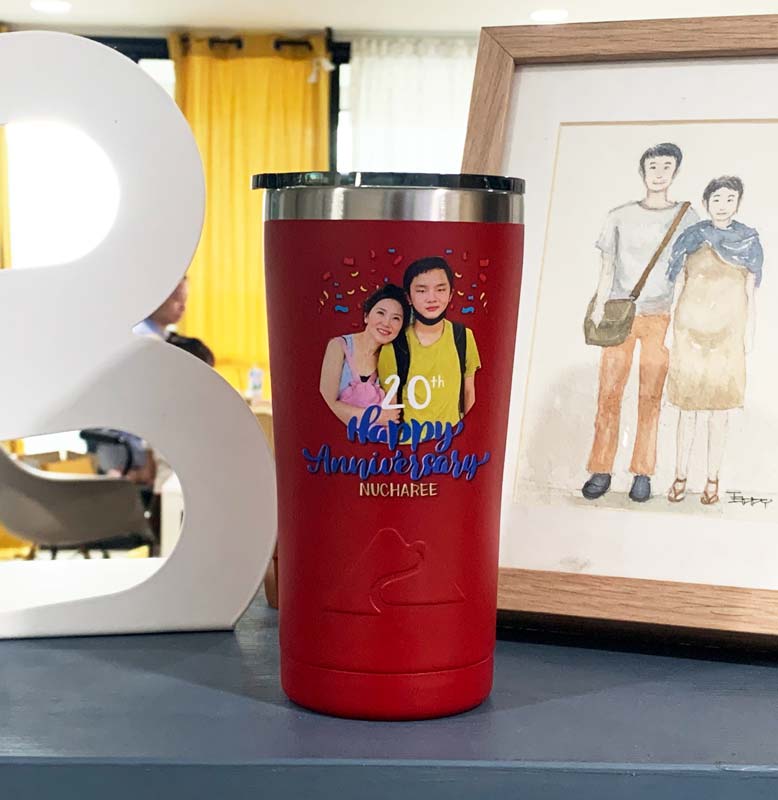 แก้วทรง YETI พิมพ์รูปพร้อมหารูปเฟรมน่ารัก