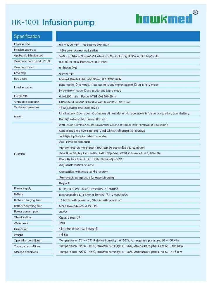 เครื่องควบคุมการให้สารละลายทางหลอดเลือดดำ INFUSION PUMP HK-100II
