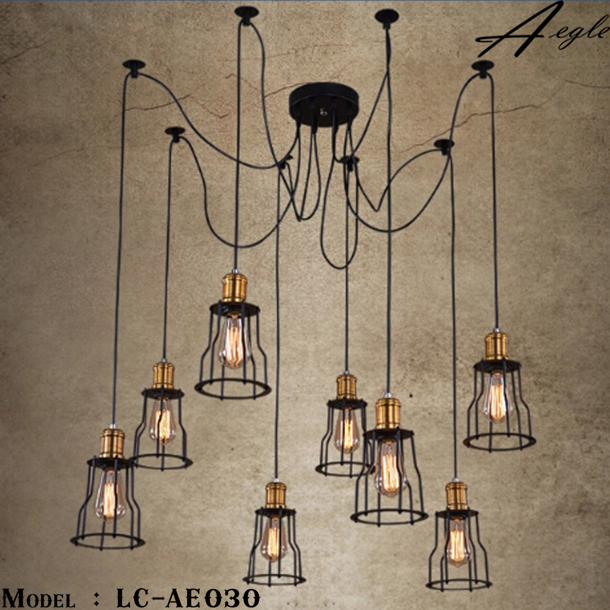 โคมไฟห้อยเพดานเหล็กโบราณ 8หัว Amazon Retro Loft