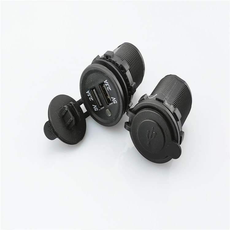 USB-2.1Aติดรถยนต์และมอเตอร์ไซค์ USB แบบกลมคู่ 5v2.1A ไฟสีน้ำเงิน