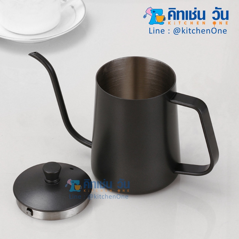กาดริปกาแฟแสตนเลส 600 ml มีฝาปิด สีดำ กาแฟดริป กาดริปกาแฟสด Drip Coffee Kettle