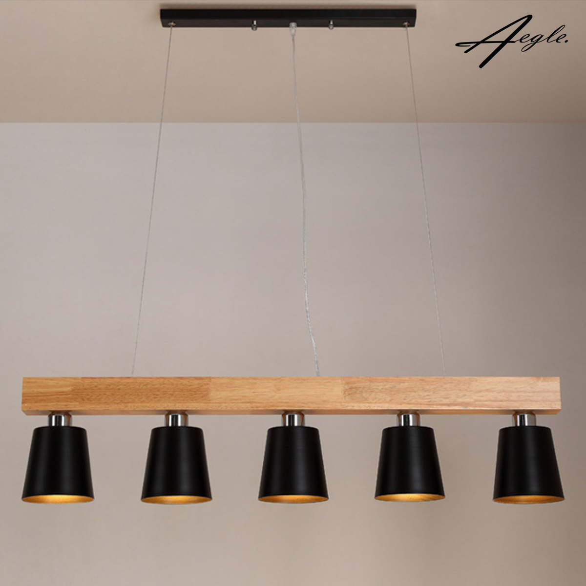 โคมไฟห้อยเพดาน คานไม้เนื้อแข็ง โต๊ะอาหาร 5โคม