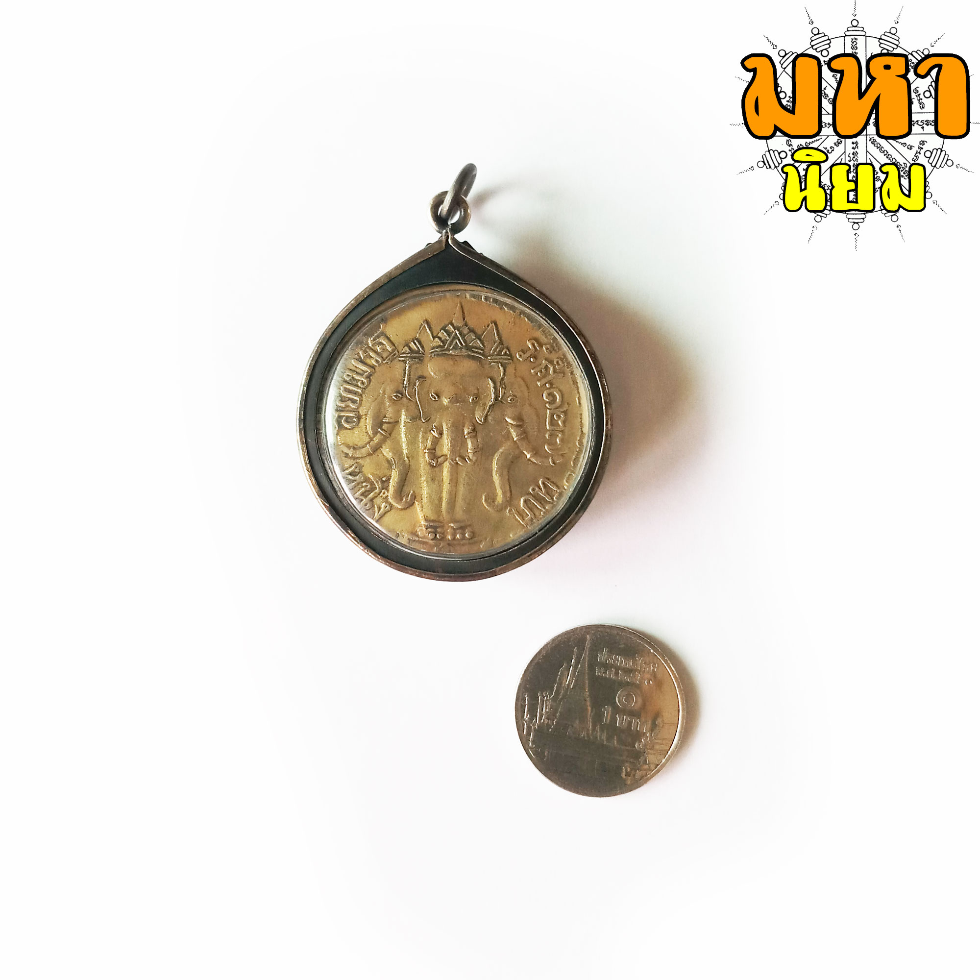 เหรียญจุฬาลงกรณ์ ช้าง 3 เศียร เลี่ยมกรอบโลหะ (ไม่สามารถใช้จ่ายได้)