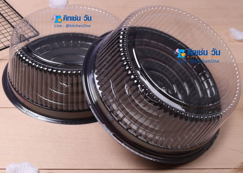 กล่องเค้กพลาสติกใส 1 ปอนด์ พร้อมฐานน้ำตาล (แพ็คละ 10 ใบ) กล่องเค้กปอนด์ กล่องเค้กใส กล่องใส่เค้กกลม 1 ปอนด์ (A024)