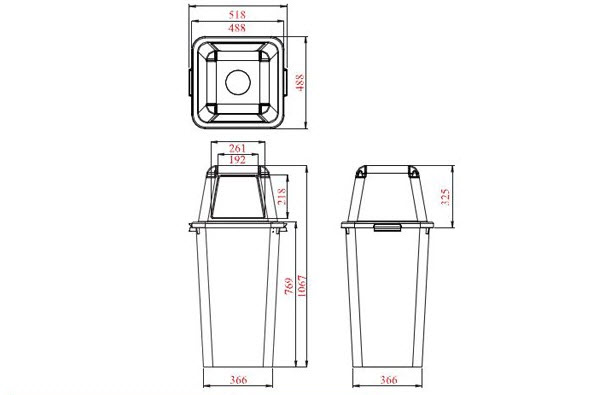 ถังขยะพลาสติกสี ฝาใส พร้อมฝาครอบทรงสูง 120 ลิตร