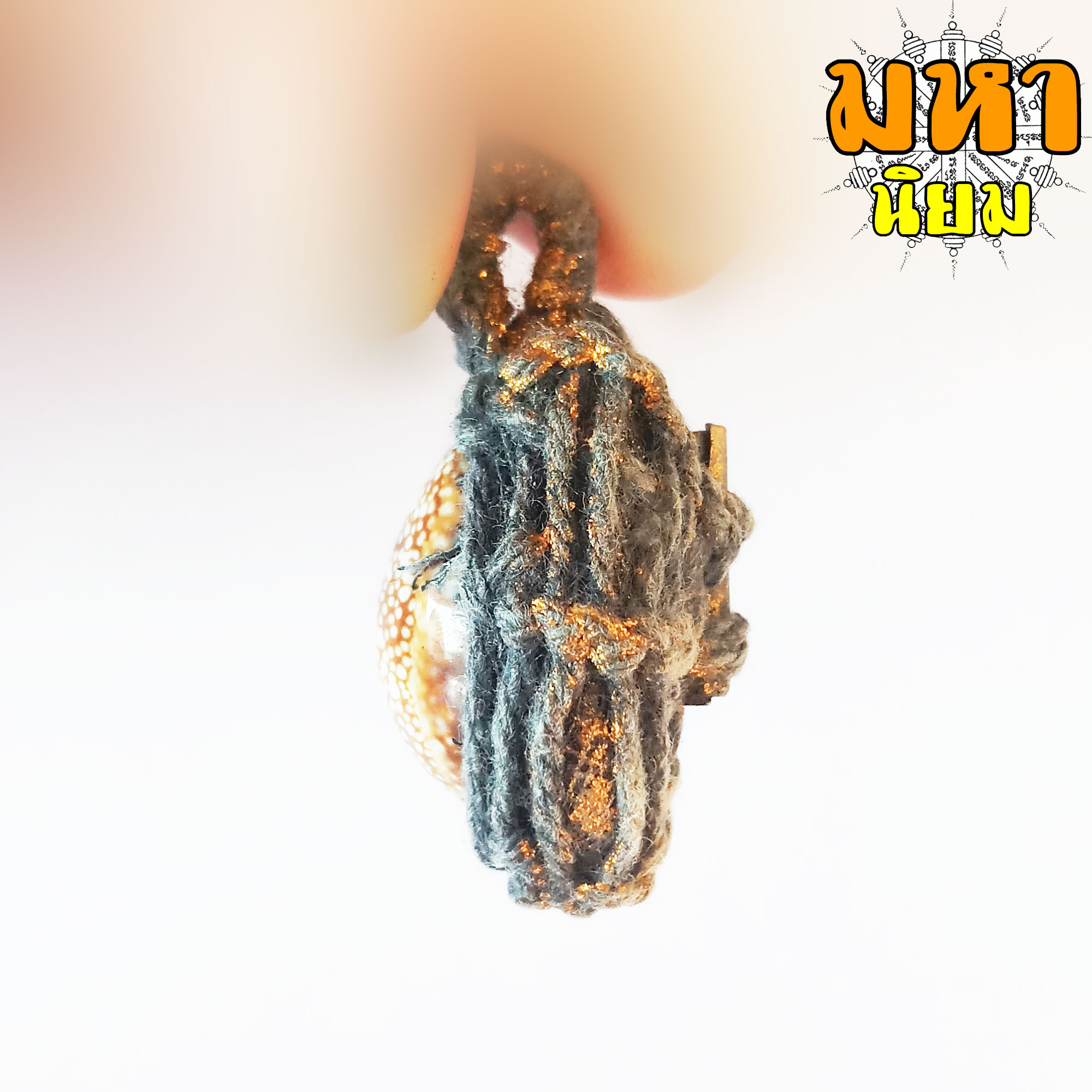 เบี้ยแก้ถักเชือก ตะกรุดหลัง (เขย่าแล้วมีเสียงตะกรุดข้างใน) หลวงปู่บุญ วัดกลางบางแก้ว จ.นครปฐม