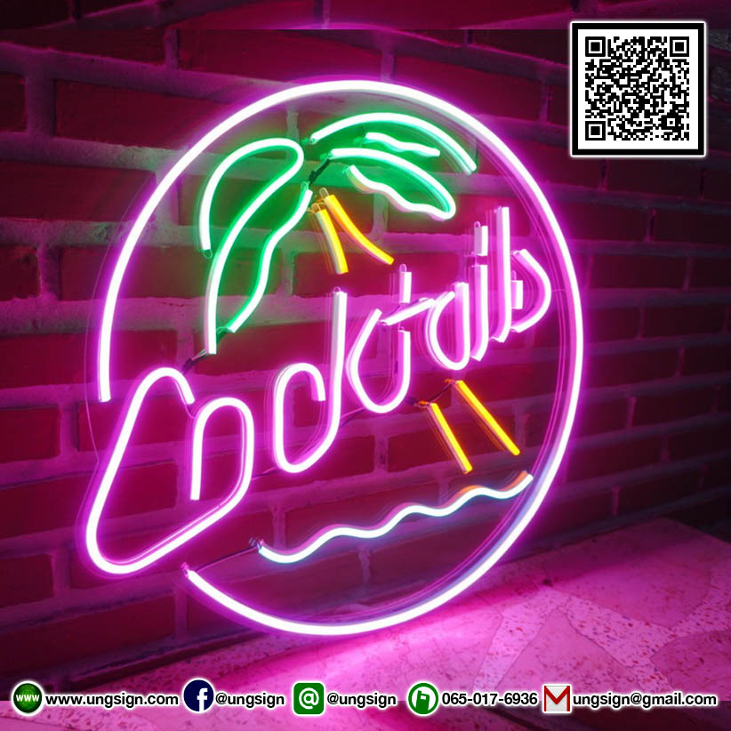 Cocktails ป้ายนีออนเฟรค คอกเทล สำรับงานอีเว้น ขนาด45cm สวยงามโดดเด่น เพิ่มคยามน่าสนใจให้กับจุดที่ติดตั้ง