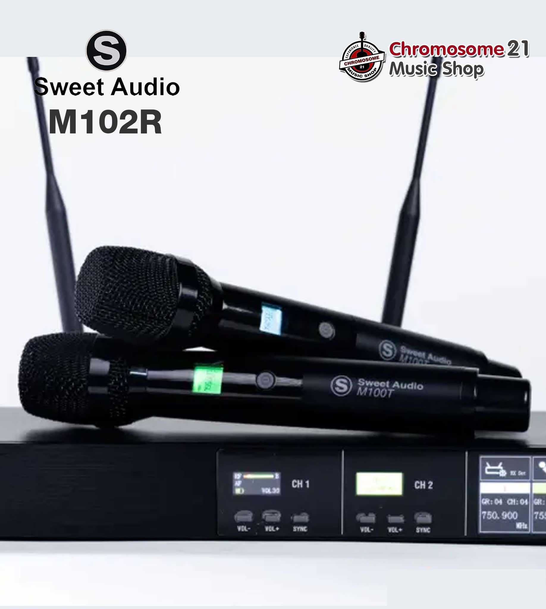 ไมโครโฟนไวร์เลส Sweet Audio M102R True Diversity Wireless System ปรับความถี่ได้ ไมค์2ตัว