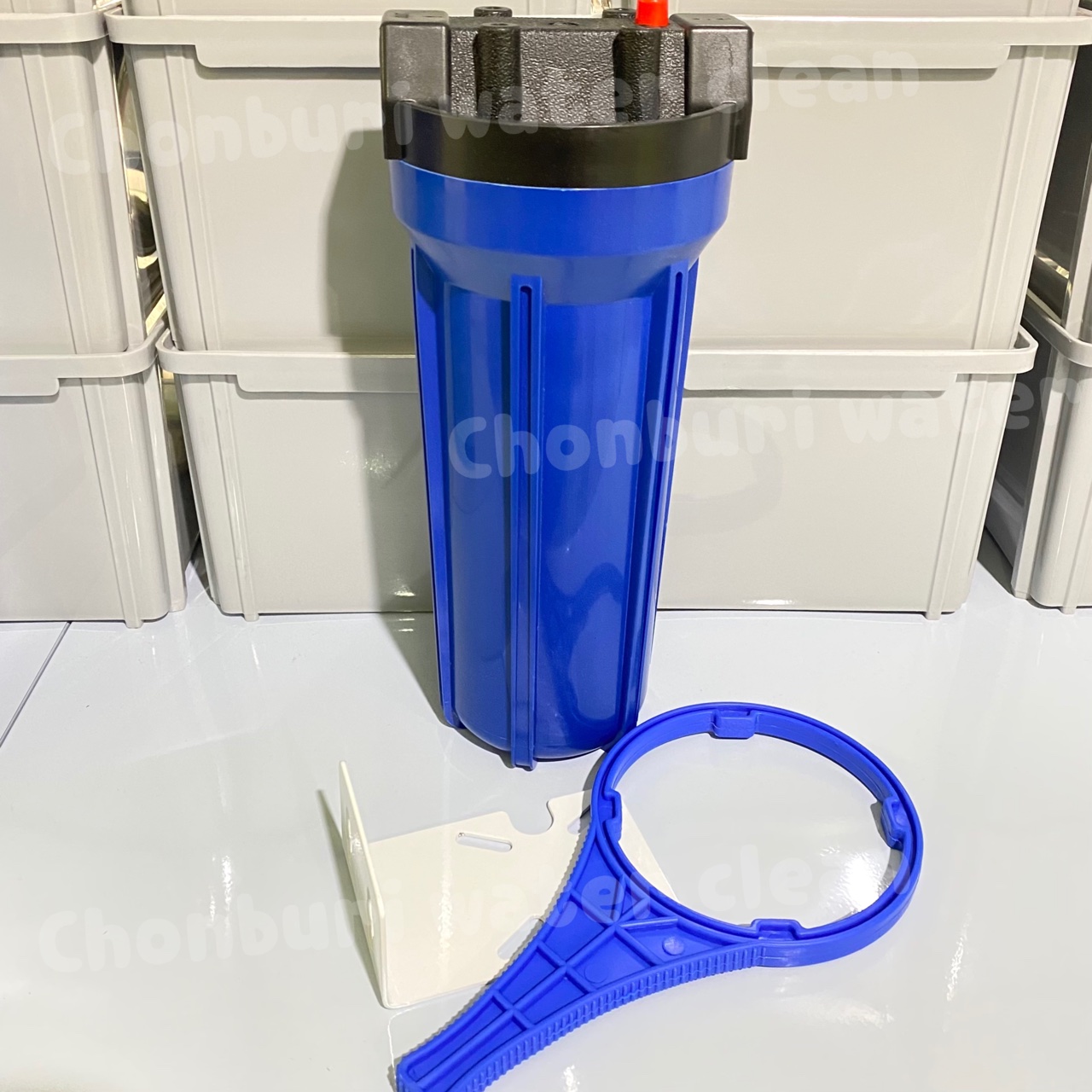 กระบอกกรองน้ำ HDK Housing 10นิ้ว สีน้ำเงิน ทางน้ำเข้าออก 4 หุน