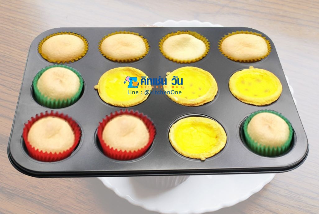 พิมพ์เทฟล่อน 12 หลุม กลม สีดำ อย่างดี non-stick ถาดอบขนม 12 หลุม สีดำ ถาดเทฟล่อนอบเค้ก พิมพ์คัพเค้ก พิมพ์มัฟฟิน พิมพ์อบขนม ถาดอบขนม