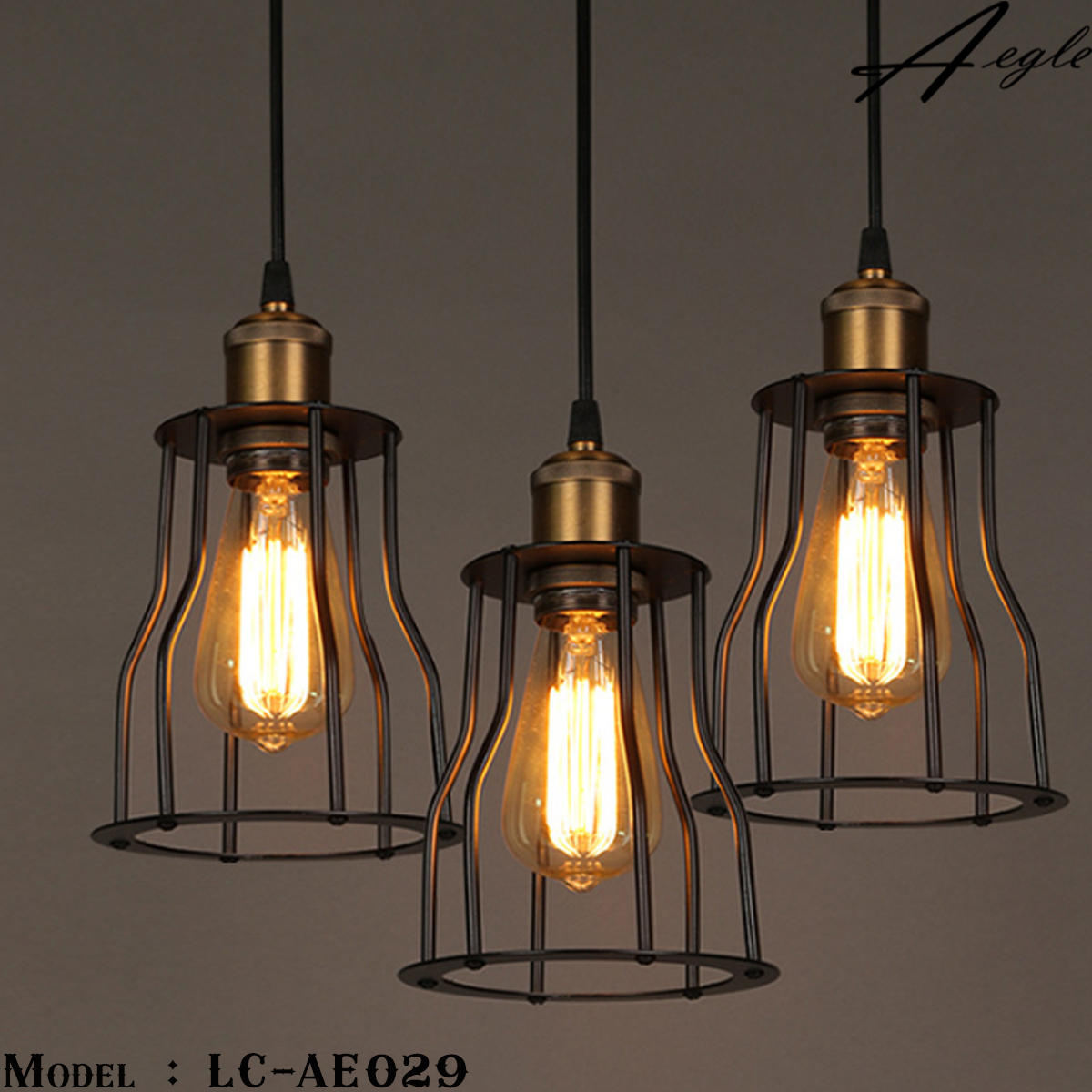 โคมไฟห้อยเพดานเหล็กโบราณ 1หัว Amazon Retro Loft