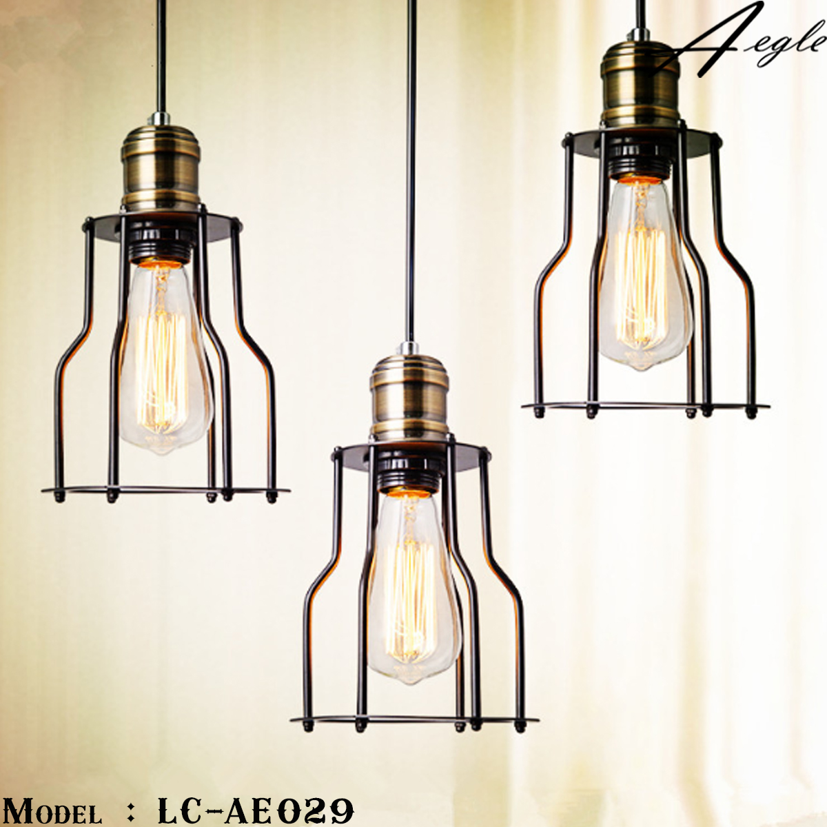 โคมไฟห้อยเพดานเหล็กโบราณ 1หัว Amazon Retro Loft