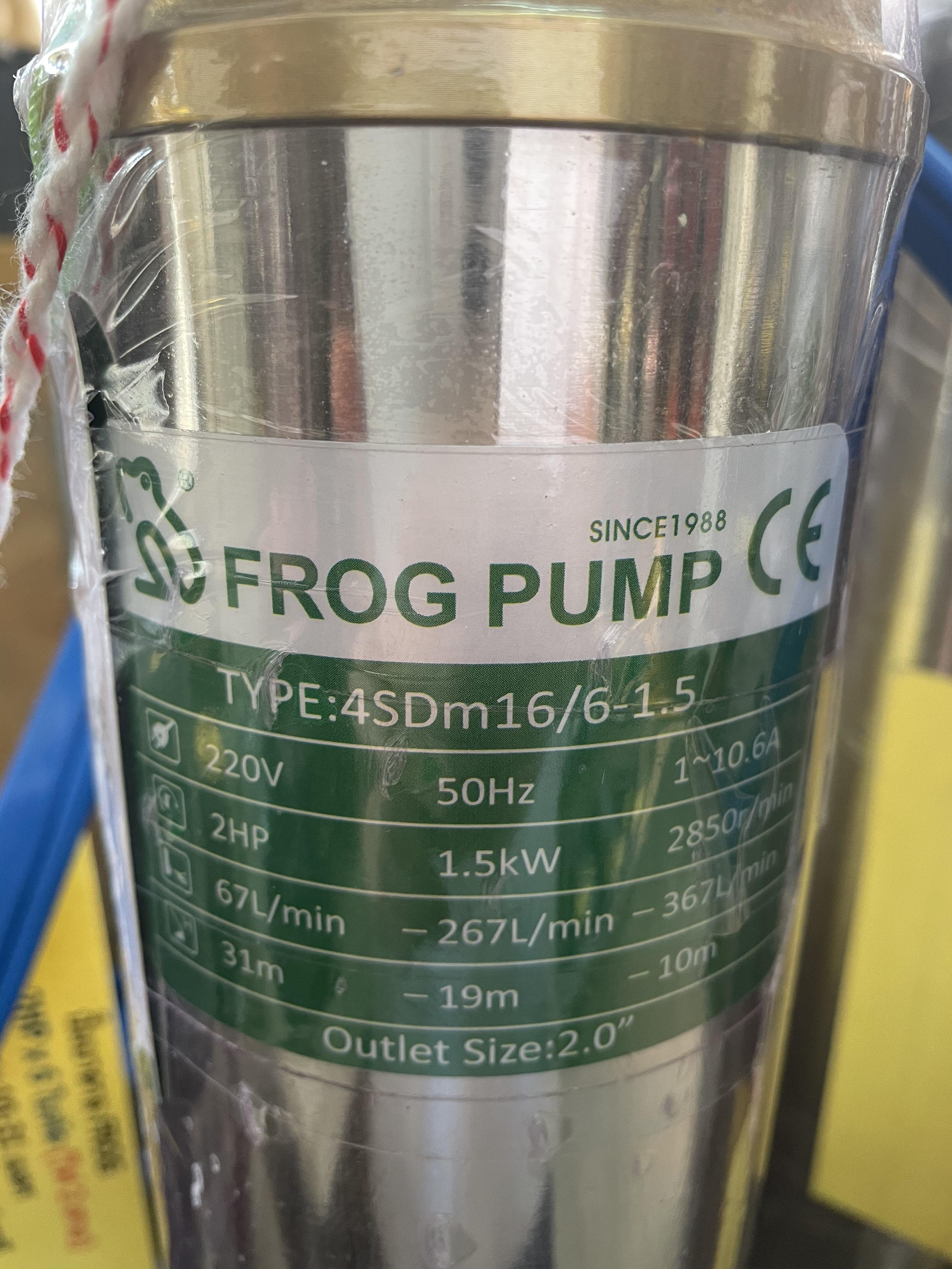 [SP-FD] ปั๊มบาดาล FROG - 2นิ้ว 2แรงม้า 6ใบพัด ระบบไฟ1เฟส220v - รุ่น 4sdm16/6 บ่อ4 ปริมาณน้ำมากสุด20คิว/ชั่วโมง