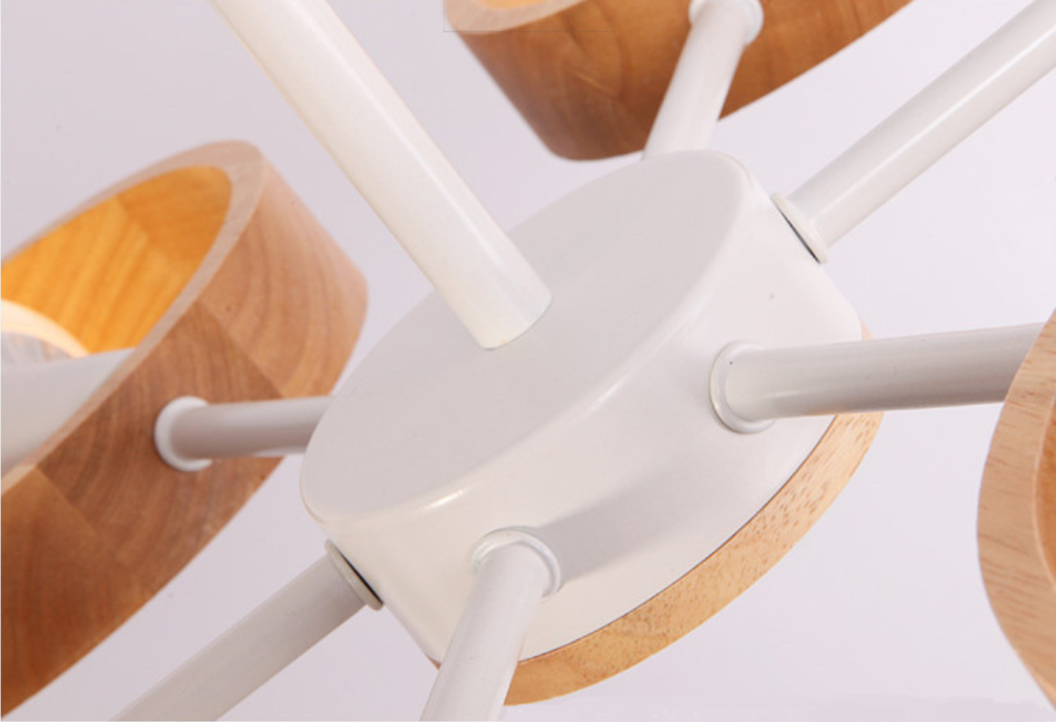 โคมไฟห้อยเพดาน Nordic ทรงพัดลมเพดานครอบไม้ 6 หัว