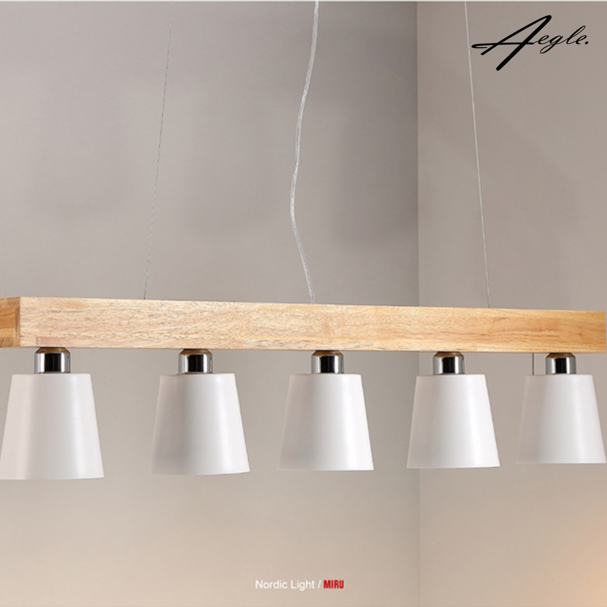 โคมไฟห้อยเพดาน คานไม้เนื้อแข็ง โต๊ะอาหาร 5โคม