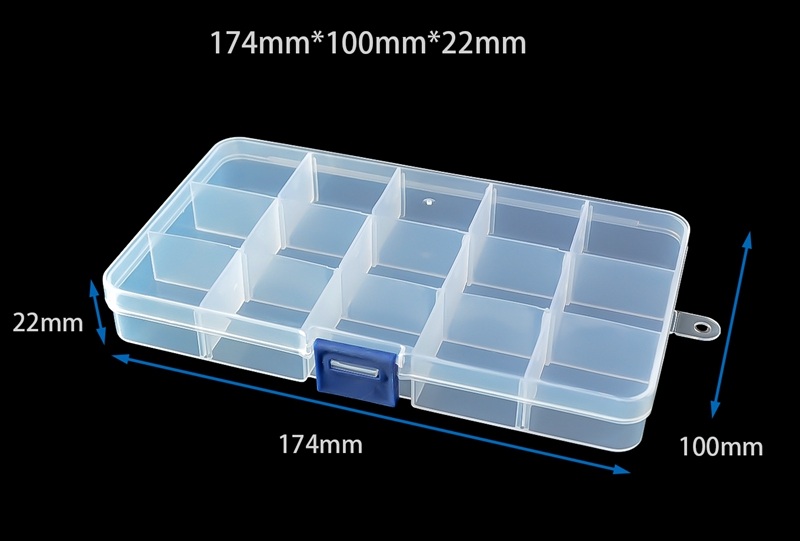 กล่องพลาสติกฝาพับ แบ่ง 15 ช่อง 17.4x9.9x2.3 cm