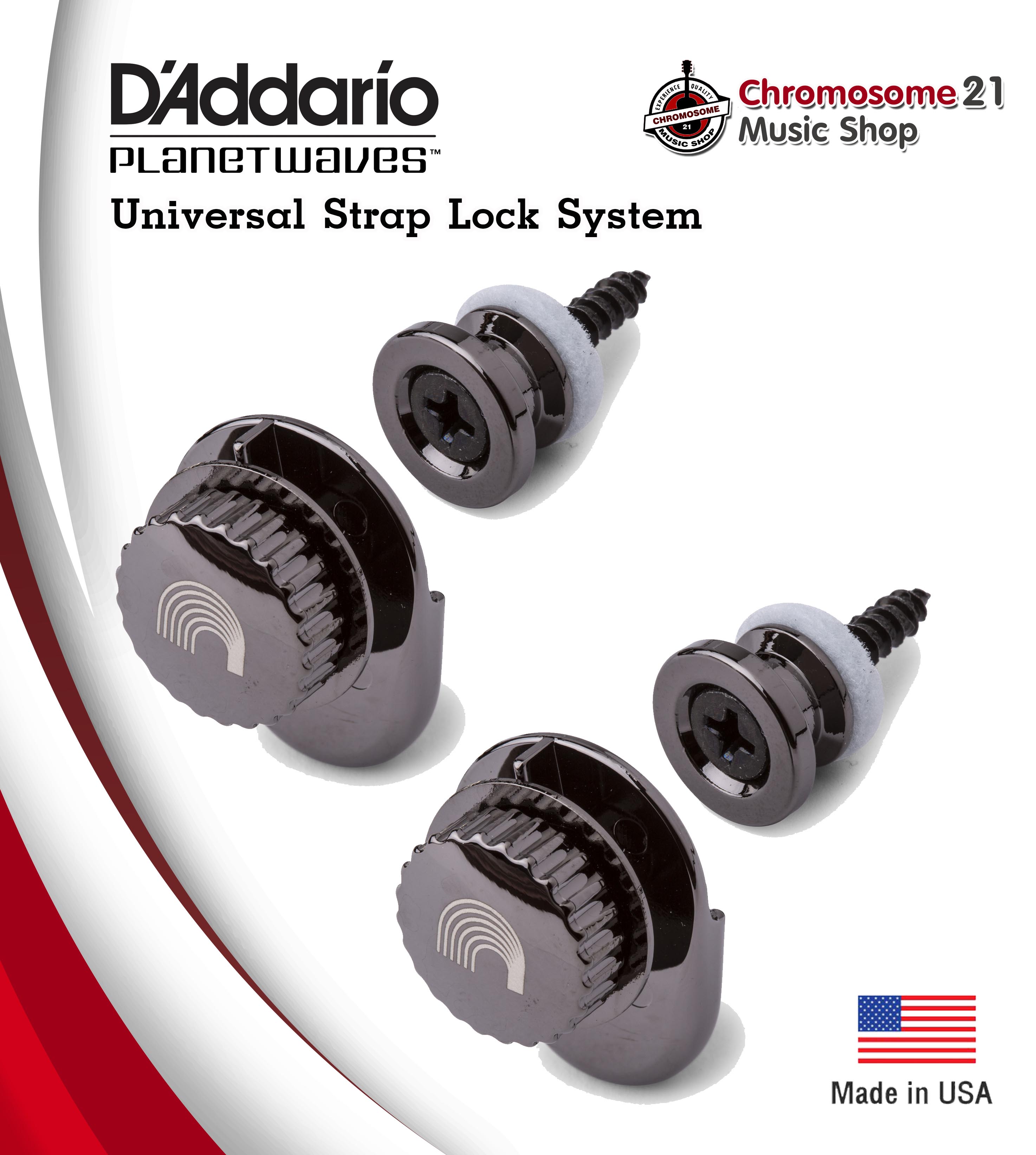 หมุดล็อคสายสะพาย D'Addario Universal Strap Lock System Black