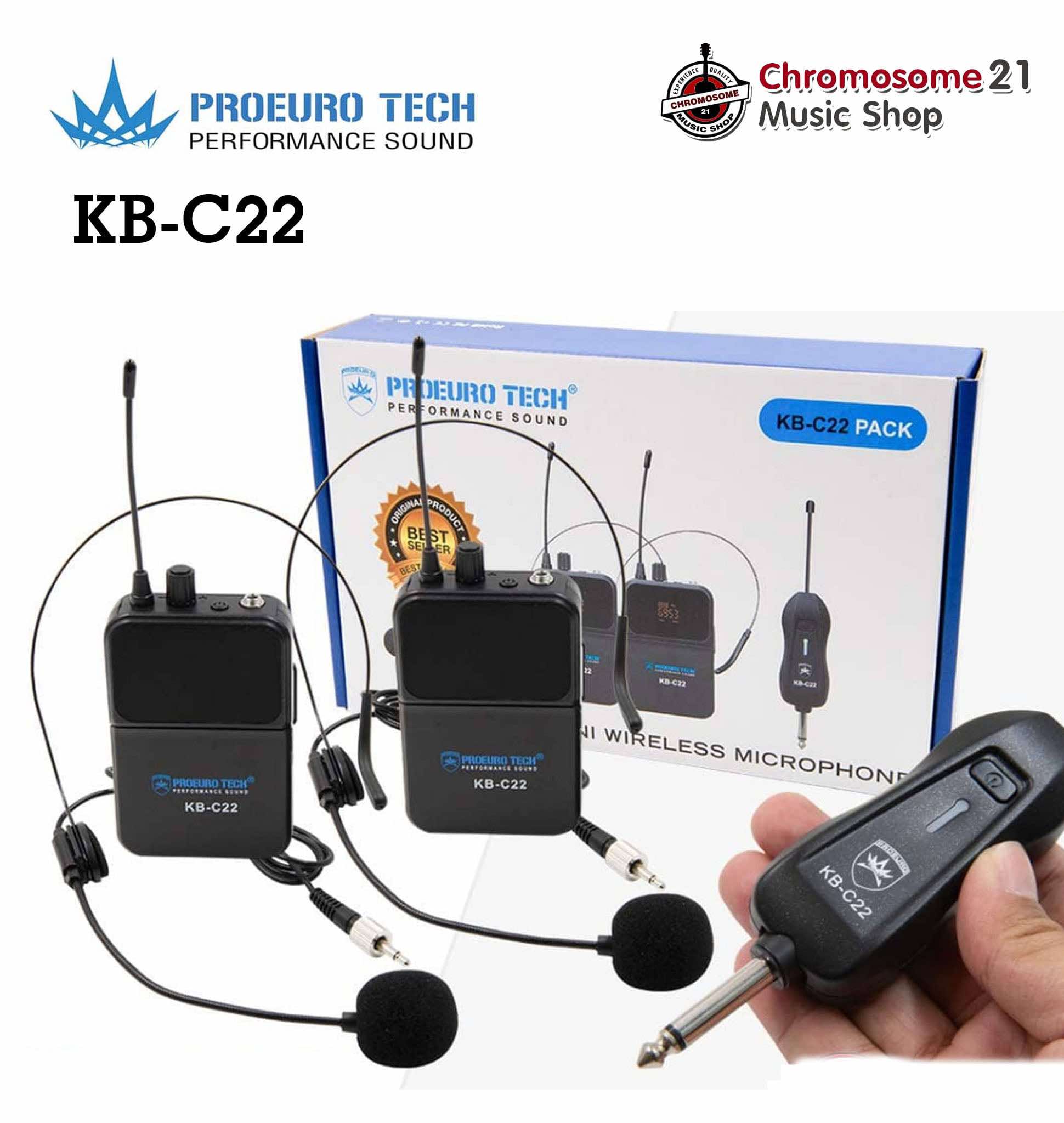 ไมค์ลอยคู่ แบบคาดศรีษะ PROEUROTECH KB-C22PACK ไมค์โครโฟนไร้สาย (ปรับความถี่ได้)