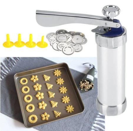กระบอกกดคุกกี้สแตนเลส พร้อมหัวบีบคุกกี้ 20 ลาย และหัวบีบครีมแต่งเค้ก 4 ลาย