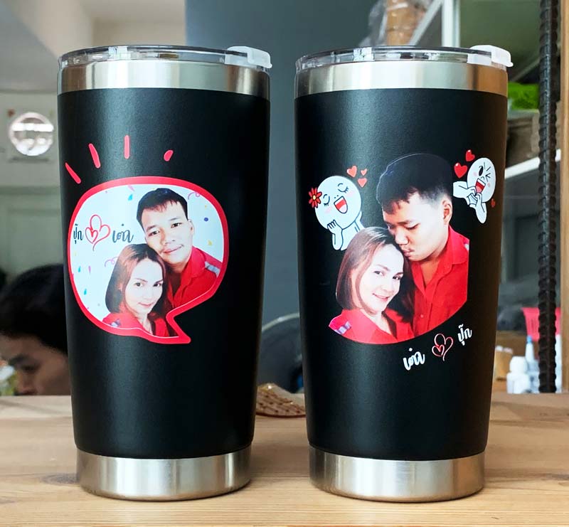 แก้วทรง YETI พิมพ์รูปพร้อมหารูปเฟรมน่ารัก