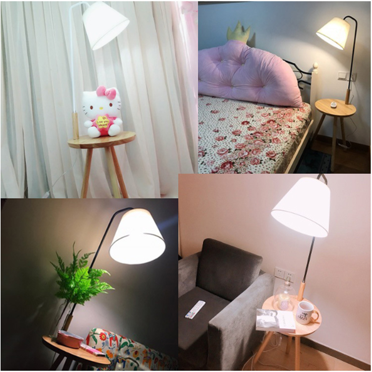 โคมไฟตั้งพื้นขาไม้ 3 ขา Modern minimalist มีโต๊ะกลม