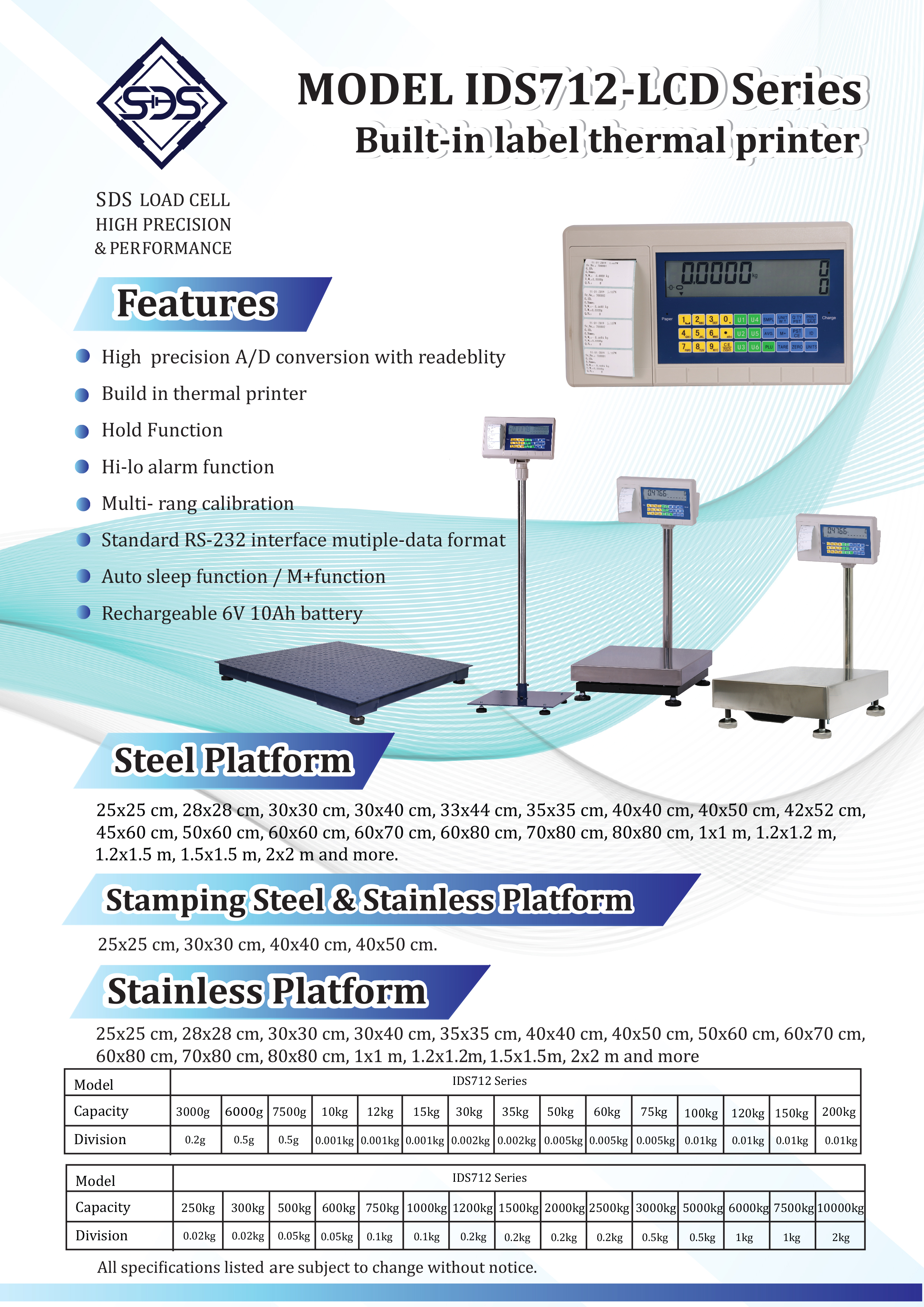 เครื่องชั่งวางพื้น นับจำนวน รุ่น IDS712 ยี่ห้อ SDS