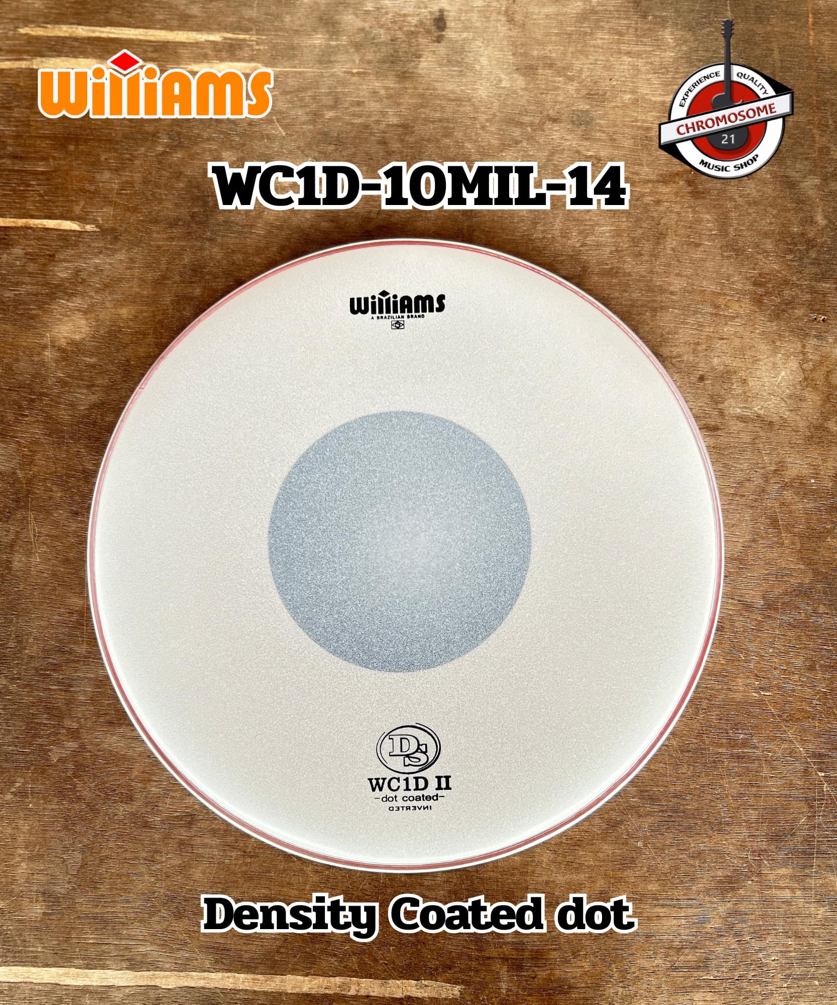 หนังกลองสแนร์ Williams WC1D Density Coated dot หนัง 1 ชั้น หนา 10 มิล พร้อมจุดสีดำขนาด 5 มิล ขนาด14นิ้ว