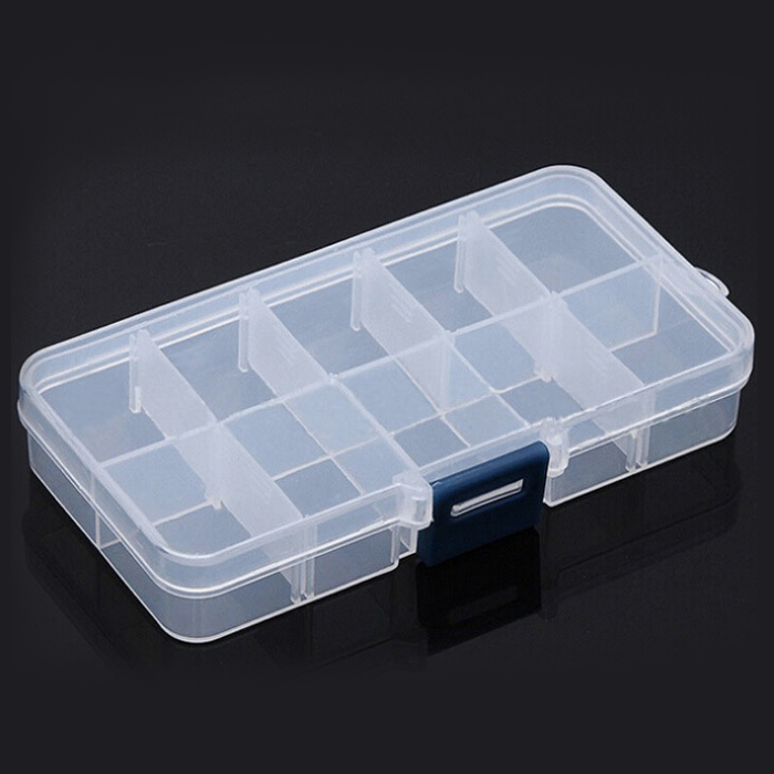 กล่องพลาสติกฝาพับ แบ่ง 10 ช่อง 13.0x6.5x2.3 cm
