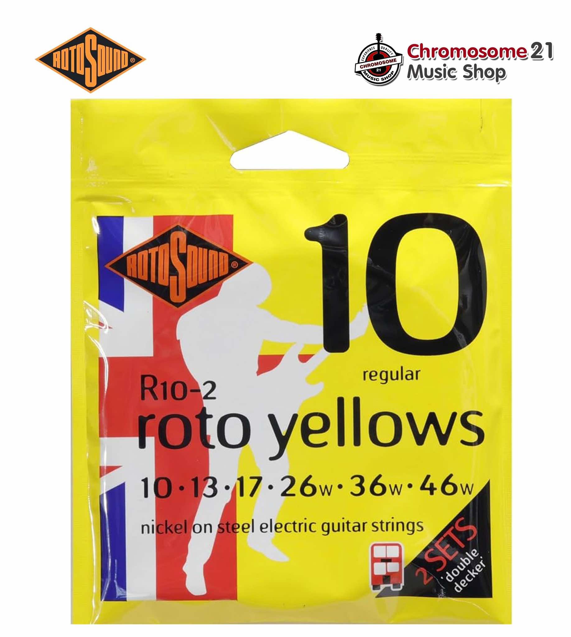 สายกีตาร์ไฟฟ้า Rotosound รุ่น R10-2 (แพ็ค 2 ชุด) ROTO YELLOWS | 10-46