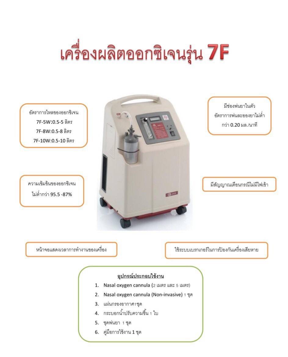 เครื่องผลิตออกซิเจน 8 ลิตร พ่นยาได้ ยี่ห้อ Yuwell รุ่น 7F-8W (Oxygen Generator)