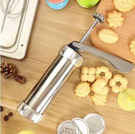 กระบอกกดคุกกี้สแตนเลส พร้อมหัวบีบคุกกี้ 20 ลาย และหัวบีบครีมแต่งเค้ก 4 ลาย