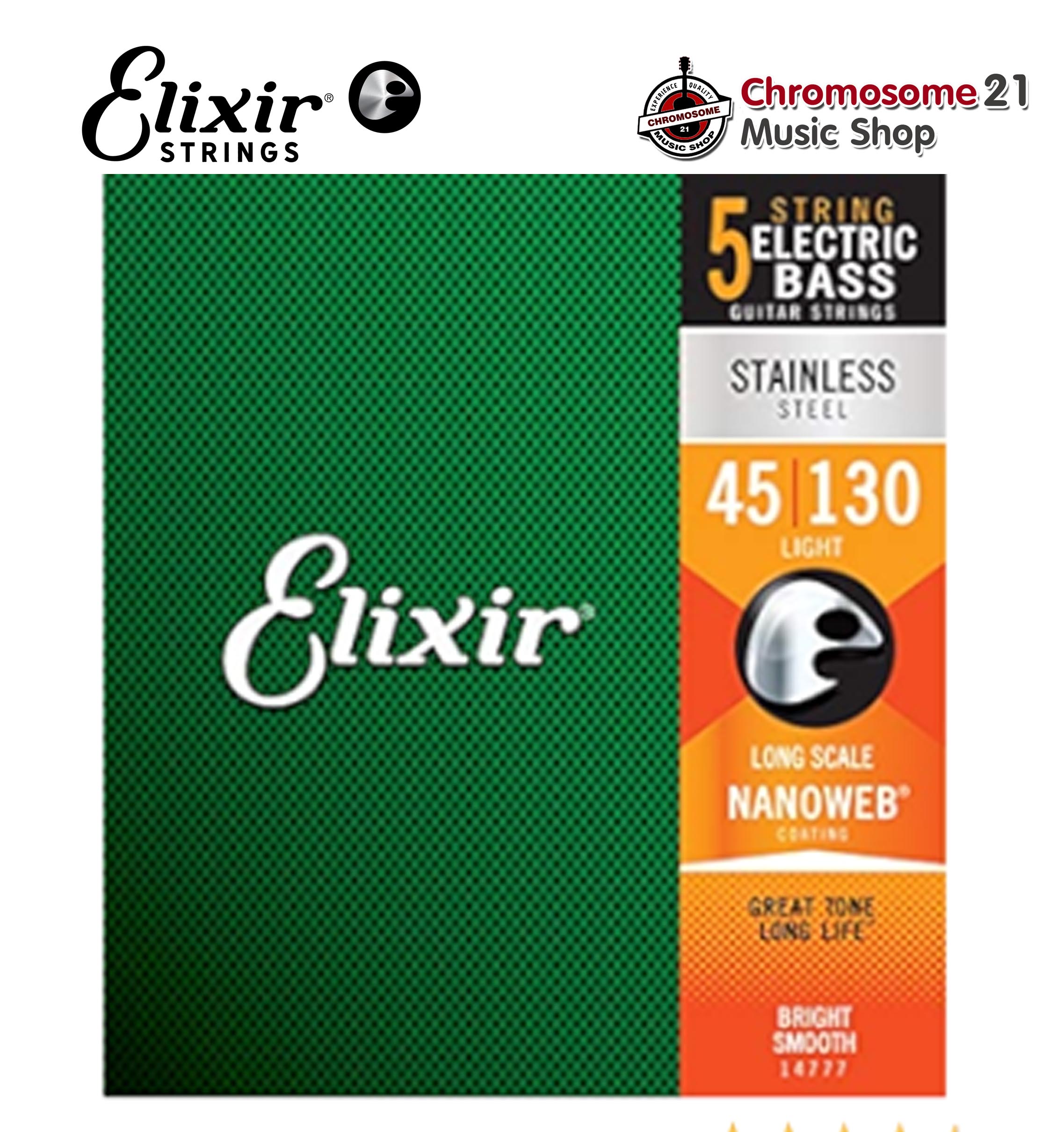สายเบส ELIXIR STAINLESS NANO-5 SET 045-130 ชุด5สาย (เคลือบกันสนิม)