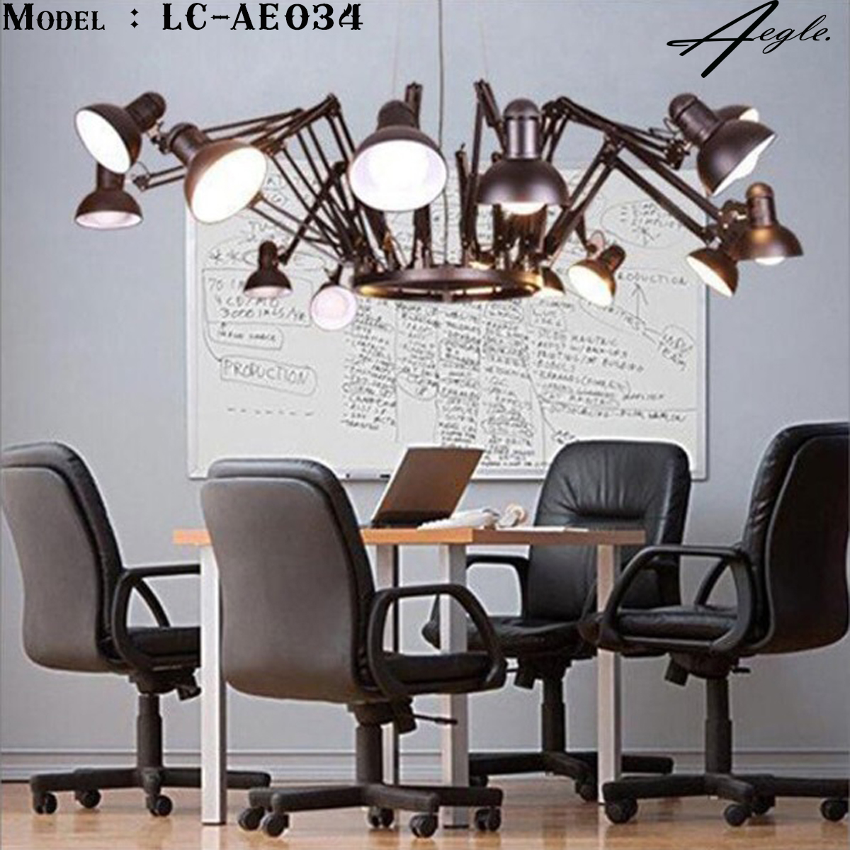 โคมไฟระย้าเหล็กทรงแมงมุม 12 ขา minimalist