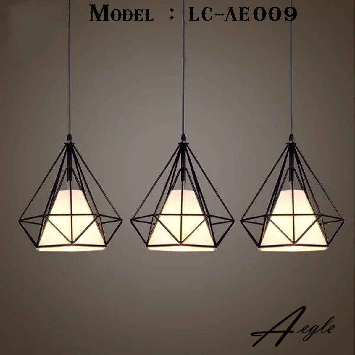 โคมไฟห้อยเพดานเหล็กดัด อเมริกัน โมเดิร์น ทรงเพชร สีดำ