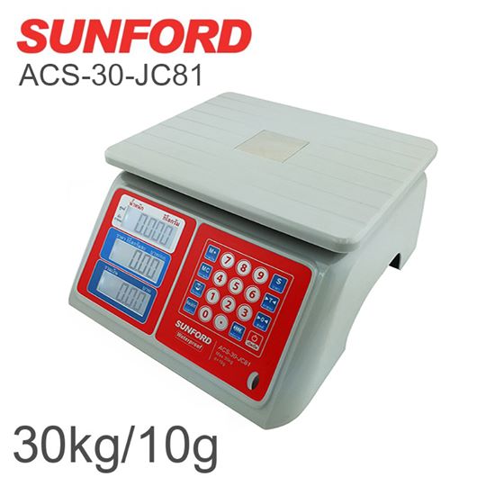 เครื่องชั่งน้ำหนัก เครื่องชั่งดิจิตอลSUNFORD ACS-30JC81 Sunford เครื่องชั่งดิจิตอล ไม่กลัวน้ำรุ่นกันน้ำ ฉีดล้างได้ ไม่กลัวเปียก เลิกกังวลกับเรื่องเปียกๆ ด้วยเครื่องชั่งกันน้ำซันฟอร์ด ฉีดล้างทำความสะอาดได้ทุกวัน ช่วยให้งานชั่งอาหารทะเล เขียงหมูไก่เนื้อ และ