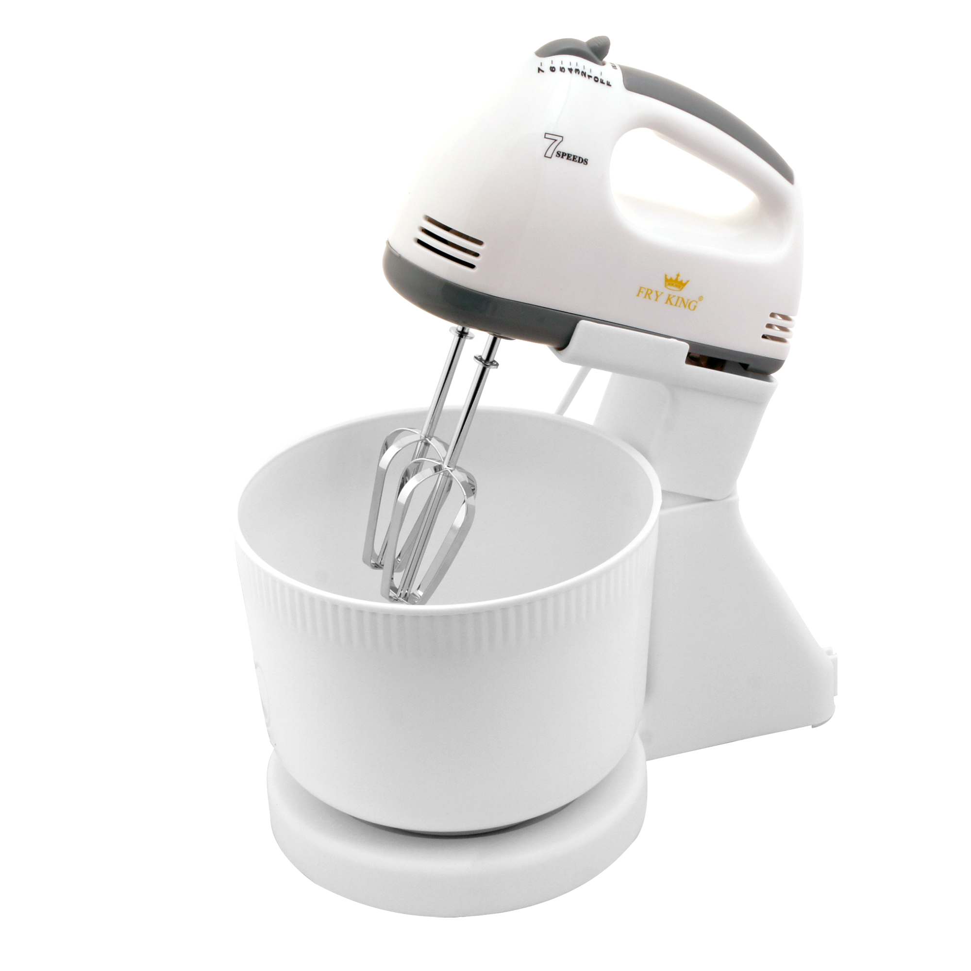 FRY KING เครื่องผสมแป้ง ตีครีม ตีไข่ รุ่น FR-089B มีอ่างและแท่นวาง พร้อมหัวตี 2 แบบ (ถอดแยกเป็นเครื่องตีมือถือได้)