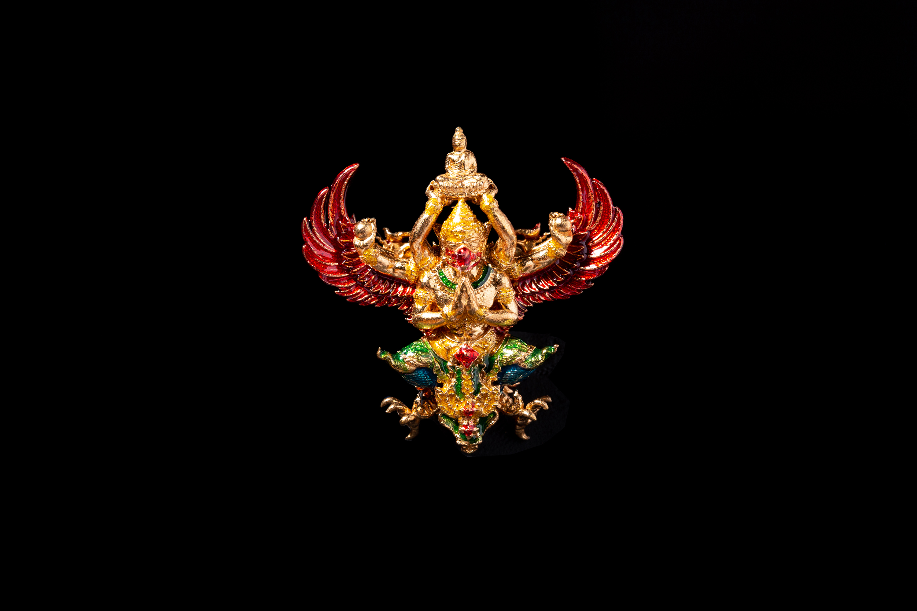 พญาครุฑเชิดชูพระศาสนา ราชันมหาเศรษฐีรุ่น 3 วัดครุฑธาราม จ.พระนครศรีอยุธยา เนื้อบรอนซ์ทองลงยาชาวดี (พิมพ์เล็ก)