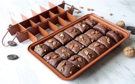 เซ็ทพิมพ์บราวนี่ พิมพ์เทฟล่อนบราวนี่ ถอดก้นได้ พร้อมที่แบ่งช่องบราวนี่ 18ช่อง (ถาดอบบราวนี่)