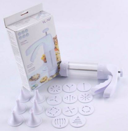 กระบอกกดคุกกี้พลาสติก พร้อมหัวบีบคุกกี้ 12 ลาย และหัวบีบครีมแต่งเค้ก 6 แบบ