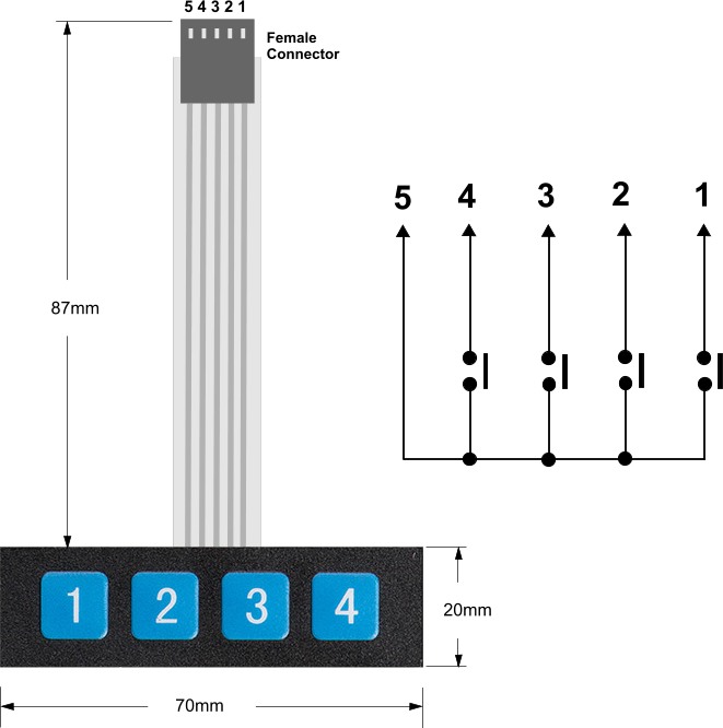 Membrane 1x4 Matrix Keypad (แบบมีตัวเลข)