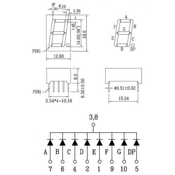 7 Segment 0.56" Common Cathode Red ไฟ 7 segment 0.56" 1 หลัก สีแดงแบบไฟลบร่วม CEM5161BE