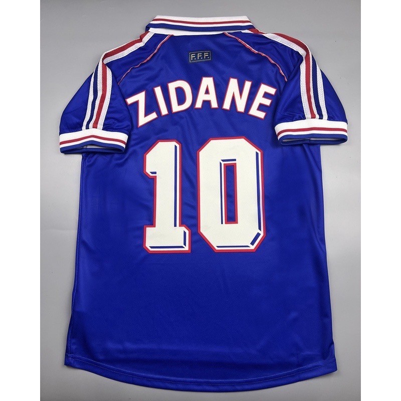 Retro เสื้อบอลย้อนยุค วินเทจ ฝรั่งเศษ France Home 1998 นักเตะดัง สกรีน ZIDANE # 10