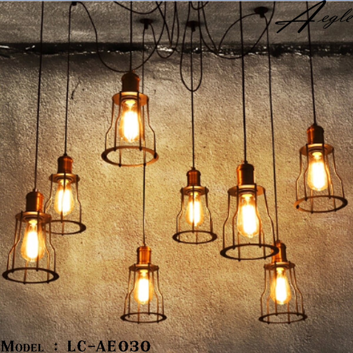 โคมไฟห้อยเพดานเหล็กโบราณ 8หัว Amazon Retro Loft